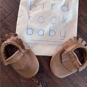 Tan Moccasins with Fringe Detail and Elastic Opening